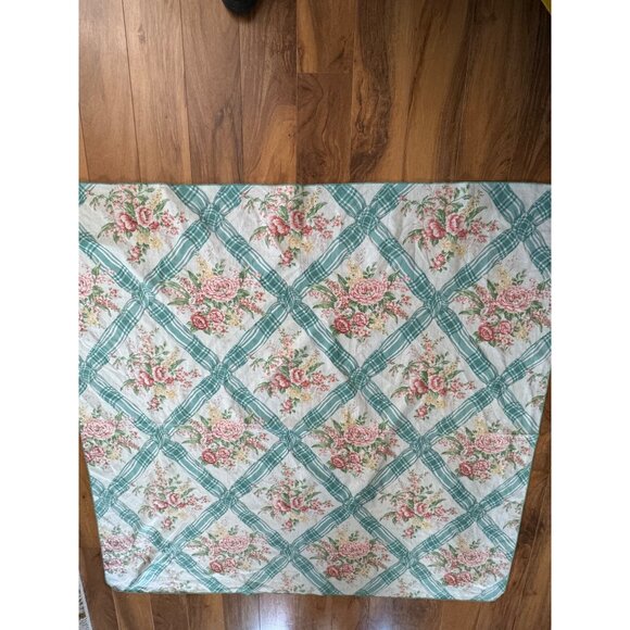Vintage Floral & Plaid Quilted Cotton Tablecloth 52"x 56" Cottagecore Style - Picture 1 of 5
